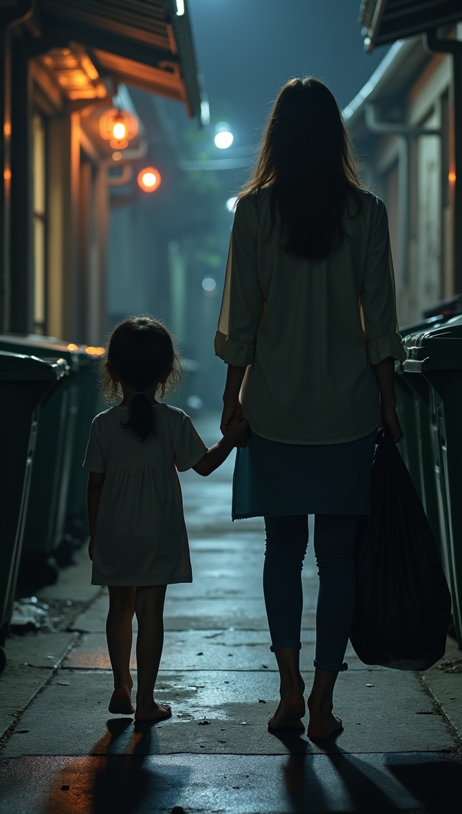 Young girl holding hands with her mum